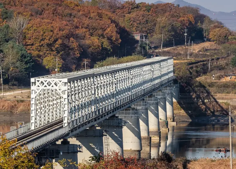 The Freedom Bridge at Imjingak, its white steel truss crossing the Imjin river
